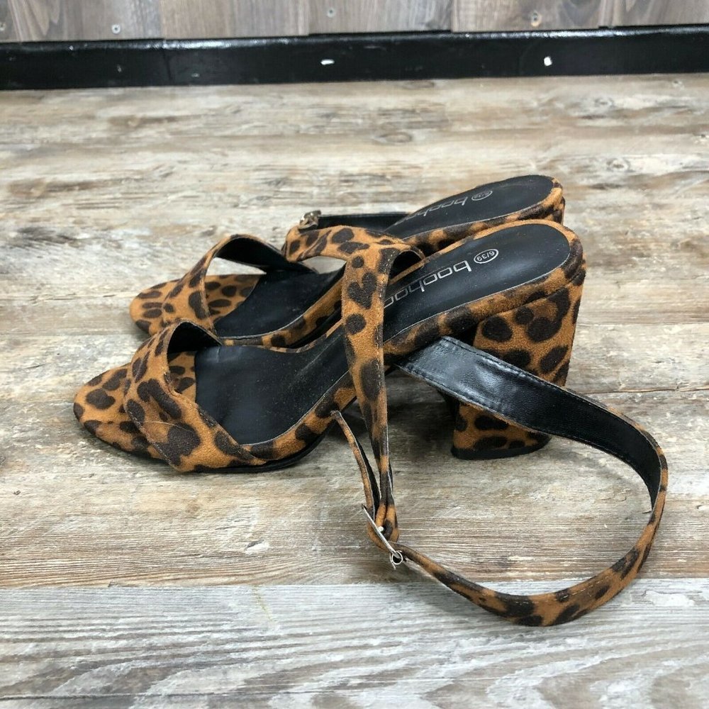 Boohoo Block Heel Leopard Print Sandals Wrap Ankl… - image 6
